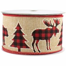 Plaid Moose Wired Christmas Ribbon - 2 1/2" x 10 Yards, Buffalo Check, Black Red