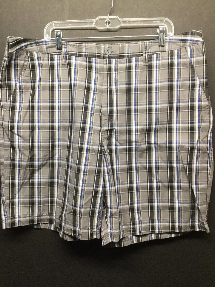 全新带标签 CROFT & BARROW 男式黑色蓝色白色格子休闲短裤 W42 — 第 2/4 张图片