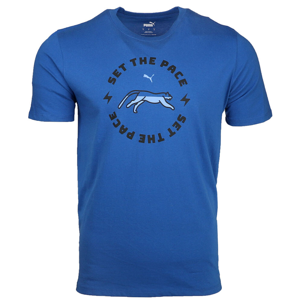 Футболка Puma Graphic Run с круглым вырезом и коротким рукавом, мужские синие повседневные топы 68221717