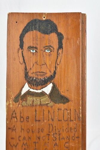 Vintage ABRAHAM LINCOLN Handmade Painted Wood Plaque A House Divided - Picture 2 of 9