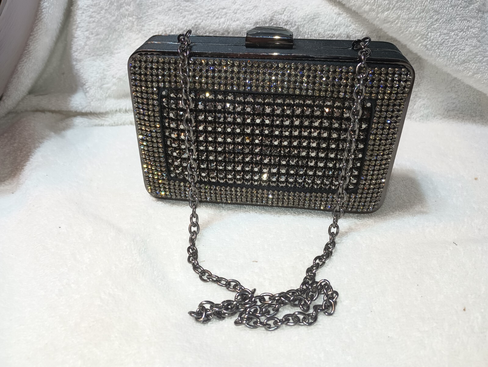 Sondra Roberts Evening Clutch  Bag Dazzling With Silver/Pewter Crystals