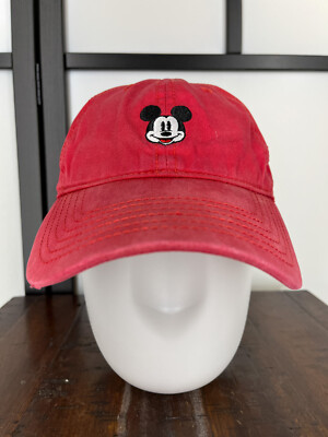 Disney Hat Cap Strap Back Adult One Size Red Graphic Mickey Mouse Cotton Twill D