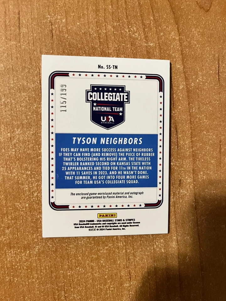 2024 Stars & Stripes - Tyson Neighbors - Silhouettes Auto Jumbo Relic /199 - Image 2 of 4