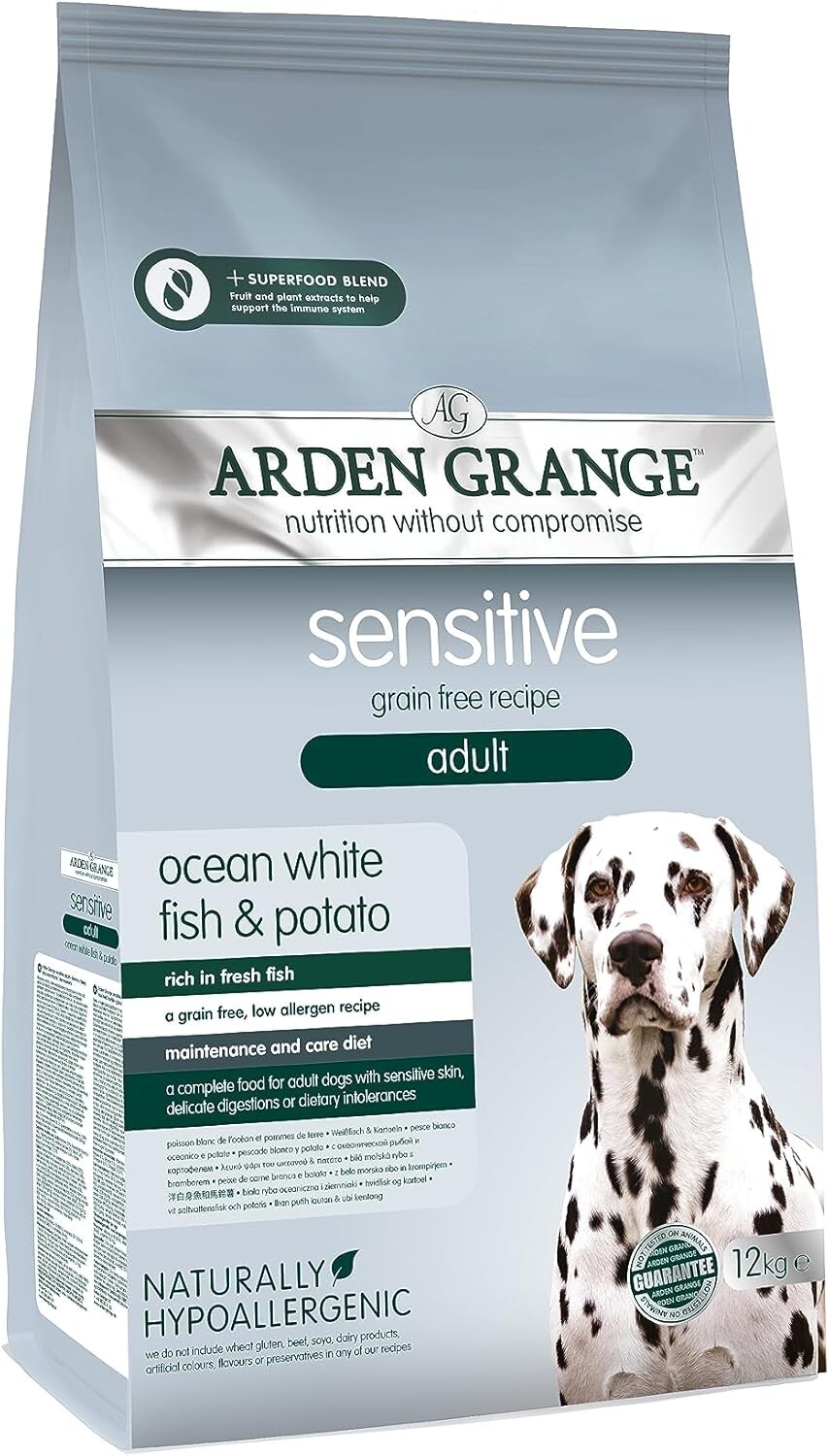 12kg Arden Grange Sensitive Grain Free Dog Crunchy FISH POTATOES Adult