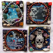 UNIQUE 3D COLLAGE ART ORIGINAL 4X E.T. Moon Landing J Krishnamurti Salvador Dali