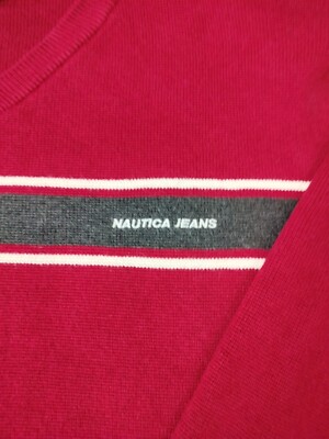 Nautica Jeans Co Knit Sweater Men's Size XL/TgRed Long Sleeve V