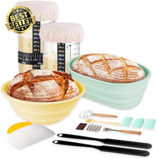 Complete Sourdough Bread Baking Kit 24oz Starter Jar, Proofing Baskets, Scraper