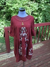 NWT 168 Free People Red Cotton Embroidered Floral Summer dress Size S
