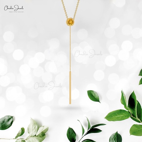 1/4 CT Citrine Round Gemstone 14k Solid Gold Lariat Christmas Necklace For Women - Picture 5 of 22