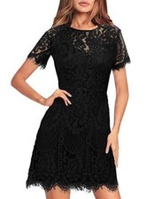 MSLG Little Black Dress Plus Size2XL Black StretchLace Floral Evening Holiday D4