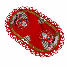 Christmas Santa and Tree Holiday Embroidered Oval Cutwork Single Placemat