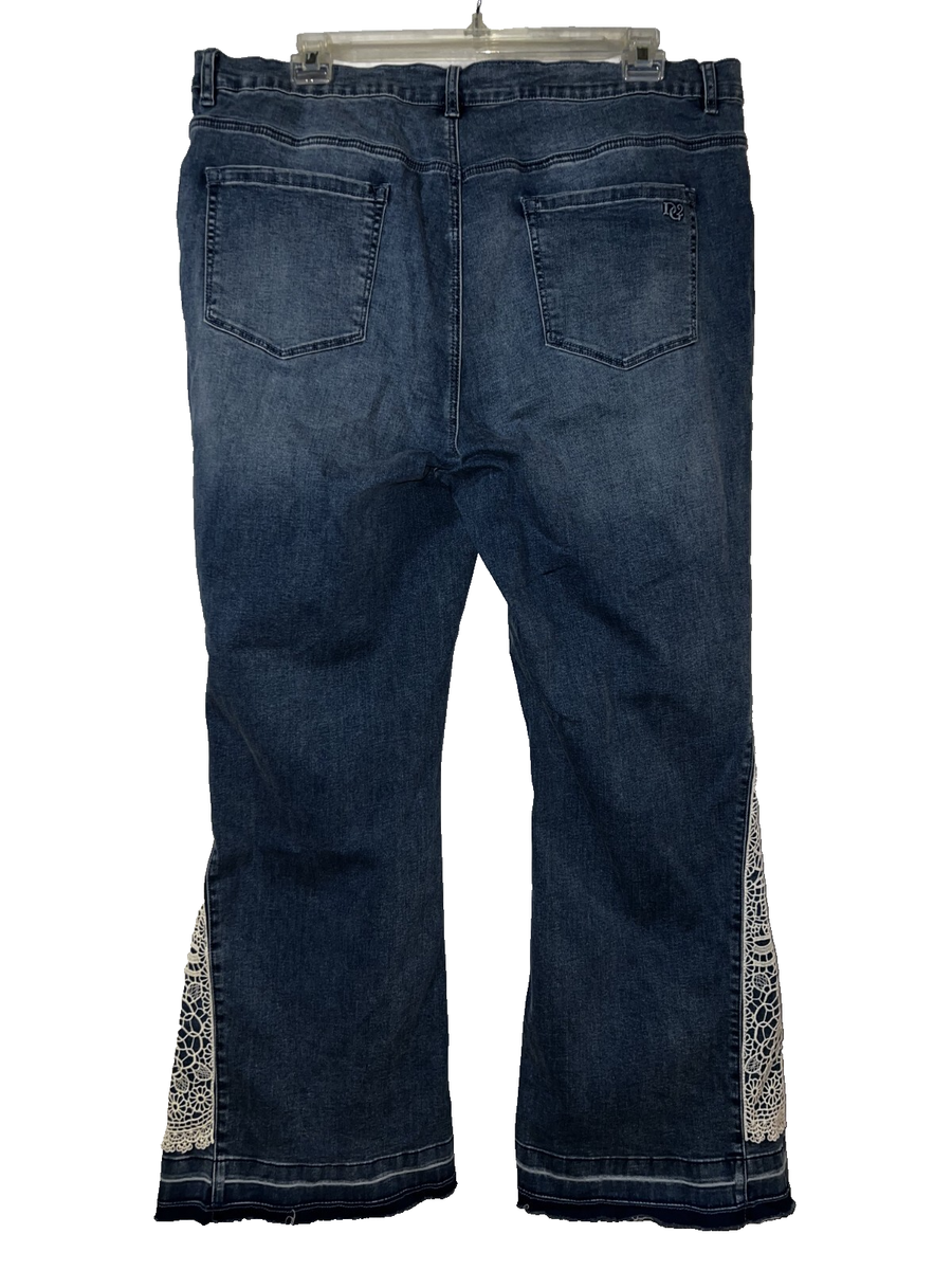 DG2 Diane Gilman Jeans Sz 20W Blue Stretch Crochet Godet Insert