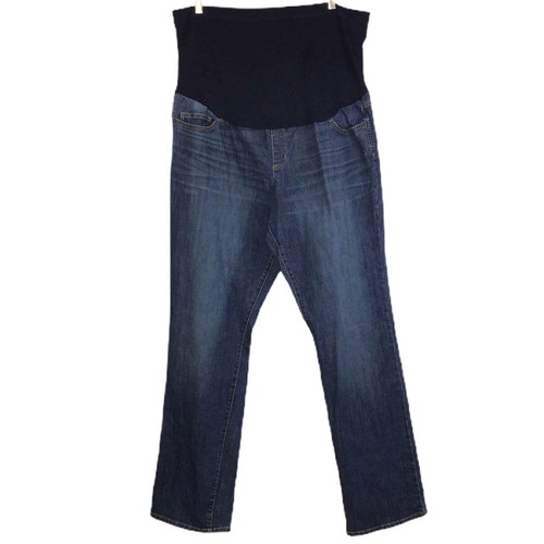 Liz Lange Maternity 18 Straight Leg Blue Jeans Dark Wash Denim Stomach Panel