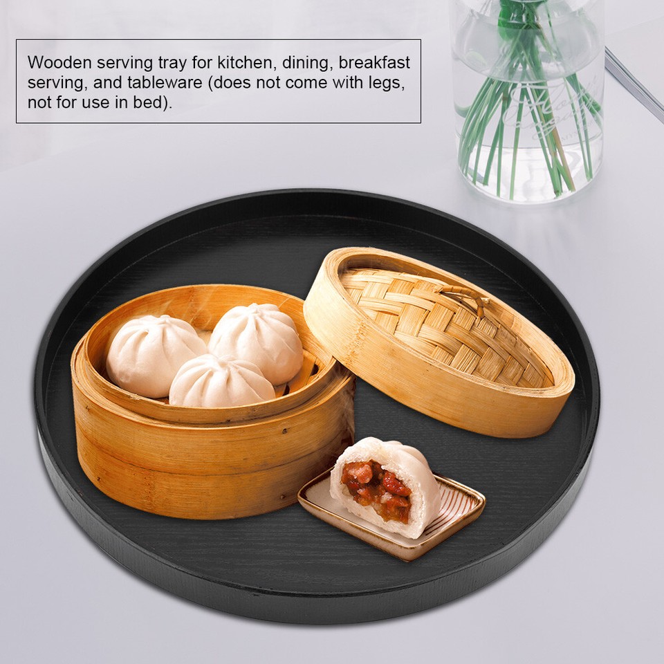 Round Natural Wood Serving Tray Wooden Plate Tea Food Server Dishes