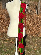 Faja Mexican Belt Embroidered Rose Flowers Red Green Chiapas One Size F17