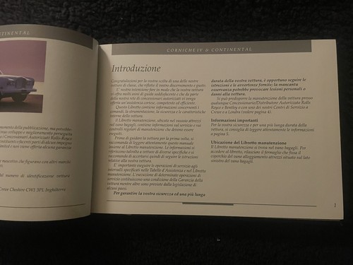 Rolls-Royce Bentley Corniche IV 1994-95 Italiano Owners Manual UB87898 - Imagen 5 de 24