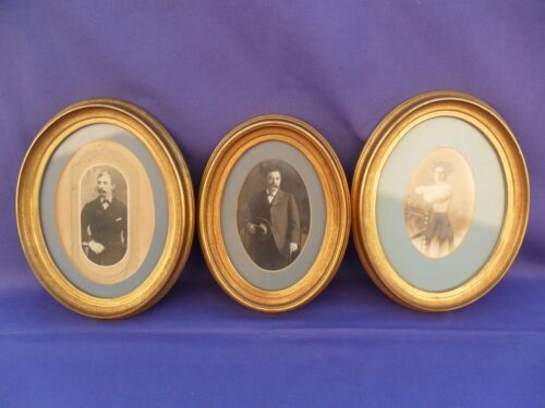 ANTIQUE TRILOGY OVAL GOLD GILT WOOD FAMILY'S PORTRAITS PICTURE FRAMES ENGLAND