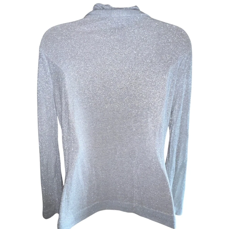 Camisa Top Para Mujer Marc New York Plateada Metálica Cuello Simulado Talla S Ligera Foto 4 de 4
