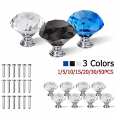 Lot of Diamond Shape Crystal Glass Cabinet Knobs Cupboard Pulls Drawer Handles