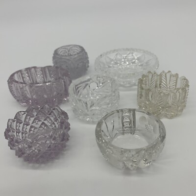 VTG 1940's-1960's Amethyst Purple & Clear Cut Crystal Salt Dips/Cellars Set of 7