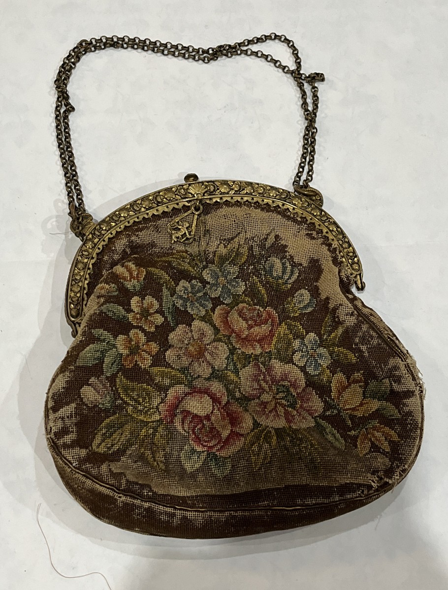 フラワー Antique Needlepoint Evening Bag Floral Brass Tone Hardware | eBay