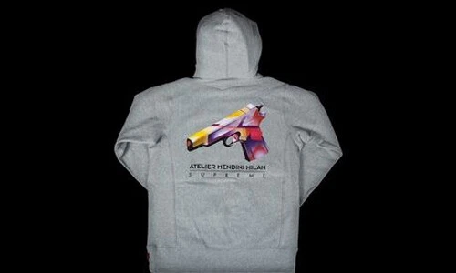 SWEAT SHIRT À CAPUCHE SS16 SUPREME MENDINI PISTOLET À CAPUCHE GRIS M MOYEN