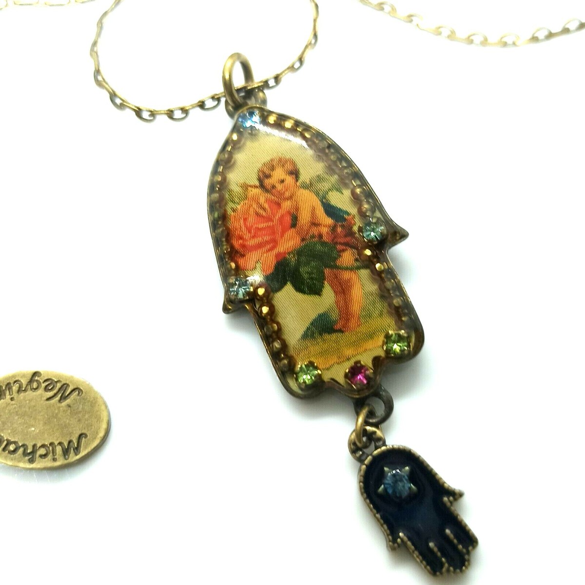 Michal Negrin Necklace Hamsa Pendant Retro Photo With Swarovski