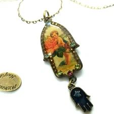 Michal Negrin Necklace Hamsa Pendant Retro Photo With Swarovski Crystals Signed 