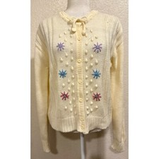 Half Time Vintage 80s Cream Crochet Cardigan Sweater Womens M/L