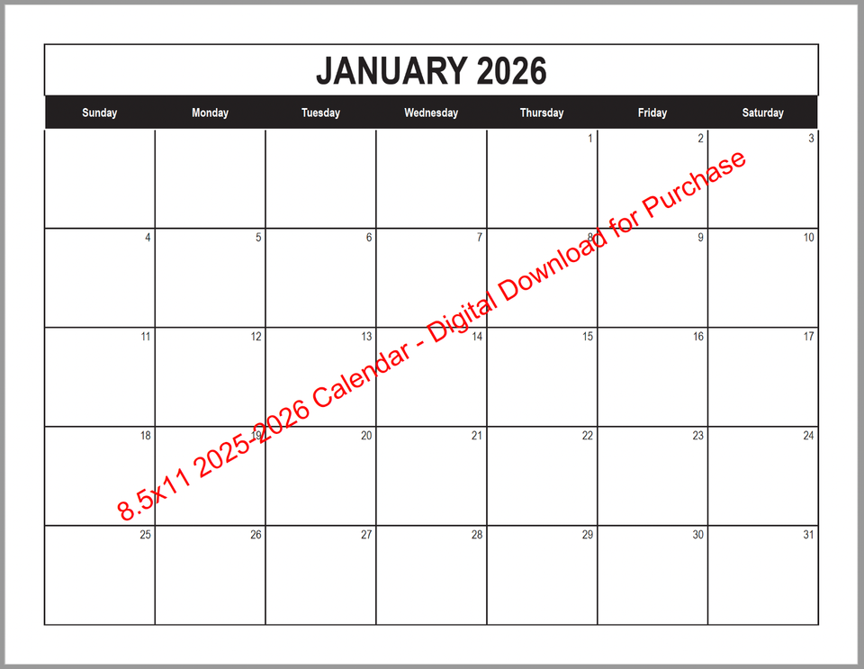 20252026 Printable Calendar [8.5x11] Digital Download Printable PDF