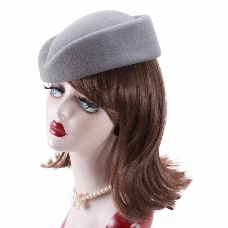 1pc Stewardess Pillbox Wool Hats Plain Fedoras Fascinator Hat Women Headwear Acc - Image 4 of 4