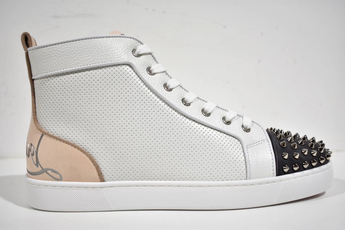 Christian Louboutin Fun Lou Spikes Flat White Perf High Top