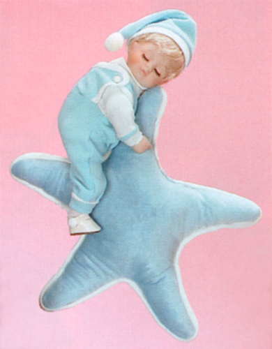 Star Dreams - Porcelain BOY DOLL ON STAR PI;;OW - Picture 1 of 1