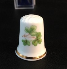 VTG NIB Fine Bone China Green Clover Collectible Thimble Gold Trimmed NOS