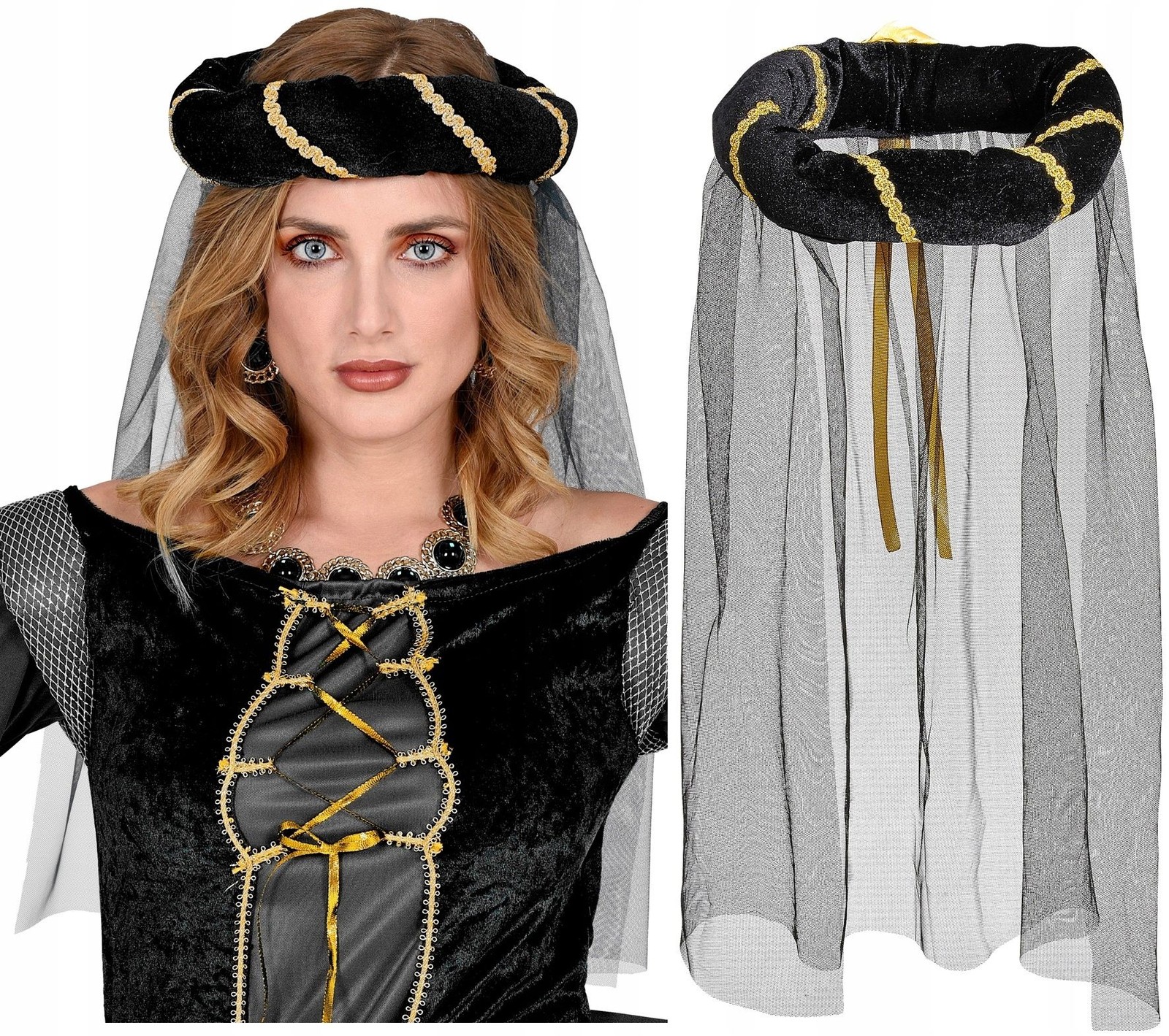 Tocado Medieval Guirnalda con Velo - Vestido Elegante, Accesorio Disfraz Dama Corte