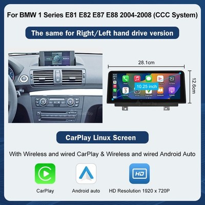 10.25'' Wireless CarPlay Touch Screen For BMW 1 Series E81 E82 E87 E88 2004-2008