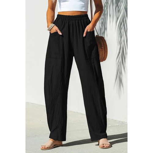 CUPSHE Black Elastic Waist Tapered Leg Pants Cotton Beach Coverup Women's L NWT