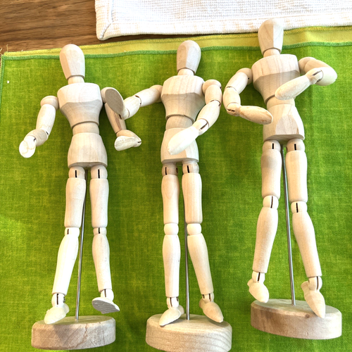 3 Wooden Male 8.5" Mannequin Full Jointed Figures Hardwood on Stand w/11 Hats - Picture 2 of 5
