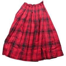 Pendleton Wool Plaid Pleated Midi Skirt Red Black Size 4 Made in USA