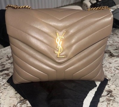 YSL Saint Laurent Medium Loulou Leather Shoulder Bag Dark Beige