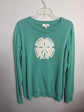 Belle by Kim Gravel Women's L Aqua Long Sleeve Sand Dollar Sweater Pristine