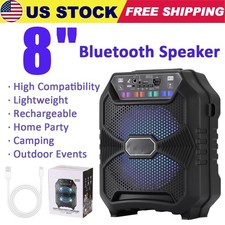 8" Portable Bluetooth Speaker Lightweight Rechargeable USB TF AUX FM Home Party