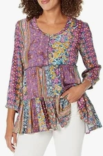 Tru Luxe Jeans NWT Boho Peasant Top Tunic M Patchwork Cottage Core Pockets 