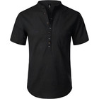 Chemise Henley Homme Casual en Coton Manches Courtes Style Élégant Noire S