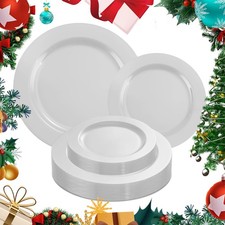 MENDENG 50PCS White Plastic Plates for Party Plates Disposable Heavy Duty Pla...