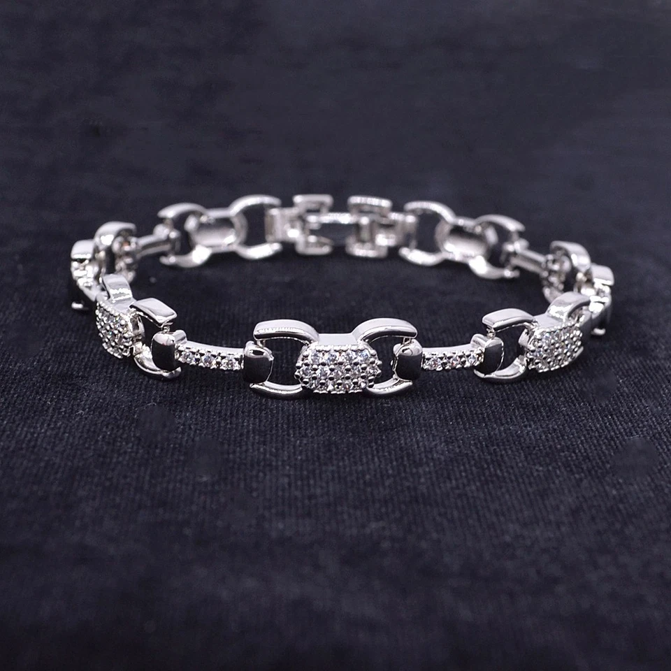 18K Yellow Gold Filled Women Stylish Clear Topaz Bracelet Jewelry - Image 2 of 2