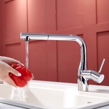 Chrome Pull Out Kitchen Sink Mixer Water Tap Two Modes Sprayer Setting Faucet