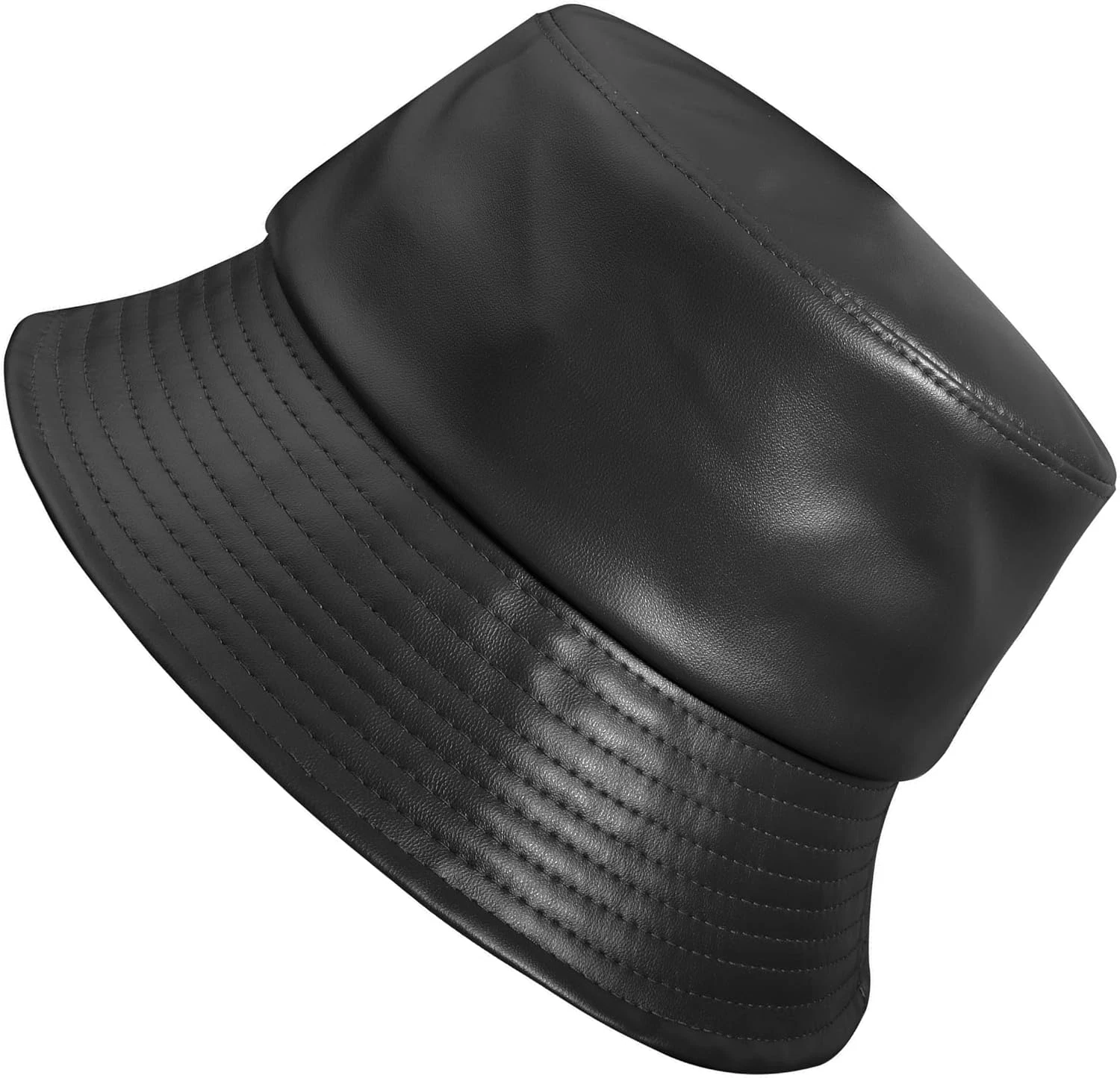 Black Leather Bucket Hat PU Waterproof Hat for Women Men Fishmen Cap Rain Hats