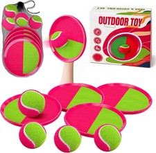 Toss and Catch Ball Set - 4 Paddles, 4 Sticky Balls - Outdoor Fun