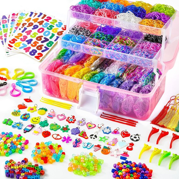 Loom BäNder Set 17500+ 28 Farben GummibäNder FüR ArmbäNder Mit Clips Perlen Box-image